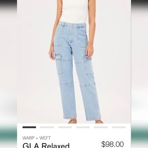 Malibu Relaxed Cargo Sz 25 100% Cotton Jeans ret $98 Warp+Weft
